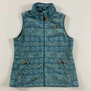 LL Bean Fleece Vest Womens Small Petite Aztec Southwestern Fair Isle Turquoise